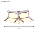 Contemporary Flower Ceiling Mounted Fixture: Acrylic Flush Light In White With Crystal Drop For