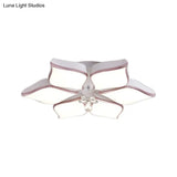 Contemporary Flower Ceiling Mounted Fixture: Acrylic Flush Light In White With Crystal Drop For