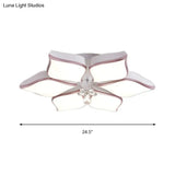 Contemporary Flower Ceiling Mounted Fixture: Acrylic Flush Light In White With Crystal Drop For