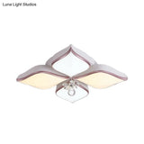 Contemporary Flower Ceiling Mounted Fixture: Acrylic Flush Light In White With Crystal Drop For