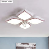 Contemporary Flower Ceiling Mounted Fixture: Acrylic Flush Light In White With Crystal Drop For
