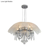 Contemporary Flower Chandelier - Textured Glass Shade 5-Light Chrome Ceiling Lamp With Crystal Drop