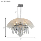Contemporary Flower Chandelier - Textured Glass Shade 5-Light Chrome Ceiling Lamp With Crystal Drop
