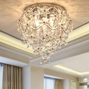 Contemporary Flower Flush Crystal Ceiling Lamp For Bedroom - 6 Heads Clear