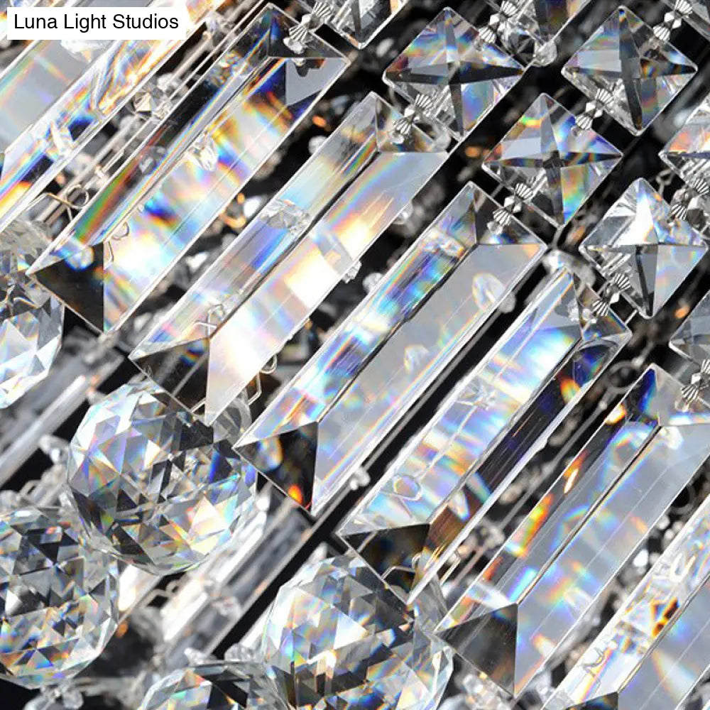 Contemporary Flush Light With Faceted Crystal And 2/4 Heads - Rectangle Corridor Ceiling Mounted In