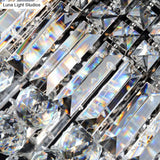 Contemporary Flush Light With Faceted Crystal And 2/4 Heads - Rectangle Corridor Ceiling Mounted In