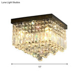 Contemporary Flush Light With Faceted Crystal And 2/4 Heads - Rectangle Corridor Ceiling Mounted In