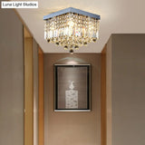 Contemporary Flush Light With Faceted Crystal And 2/4 Heads - Rectangle Corridor Ceiling Mounted In