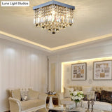 Contemporary Flush Light With Faceted Crystal And 2/4 Heads - Rectangle Corridor Ceiling Mounted In