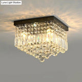 Contemporary Flush Light With Faceted Crystal And 2/4 Heads - Rectangle Corridor Ceiling Mounted In