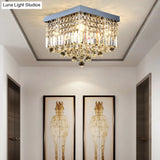 Contemporary Flush Light With Faceted Crystal And 2/4 Heads - Rectangle Corridor Ceiling Mounted In