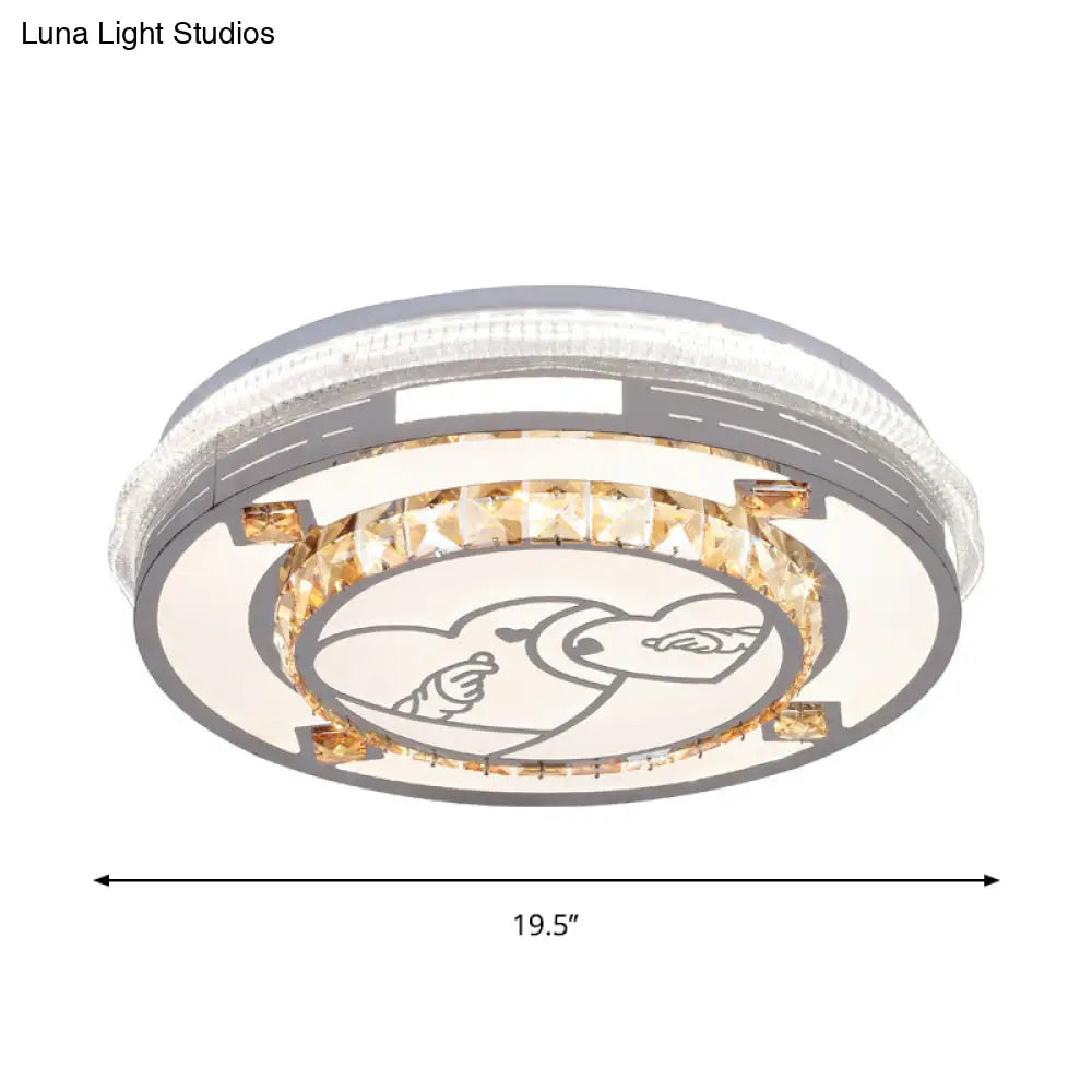 Contemporary Flushmount Ceiling Light With Led Crystals In White Heart/Floral/Circle Pattern