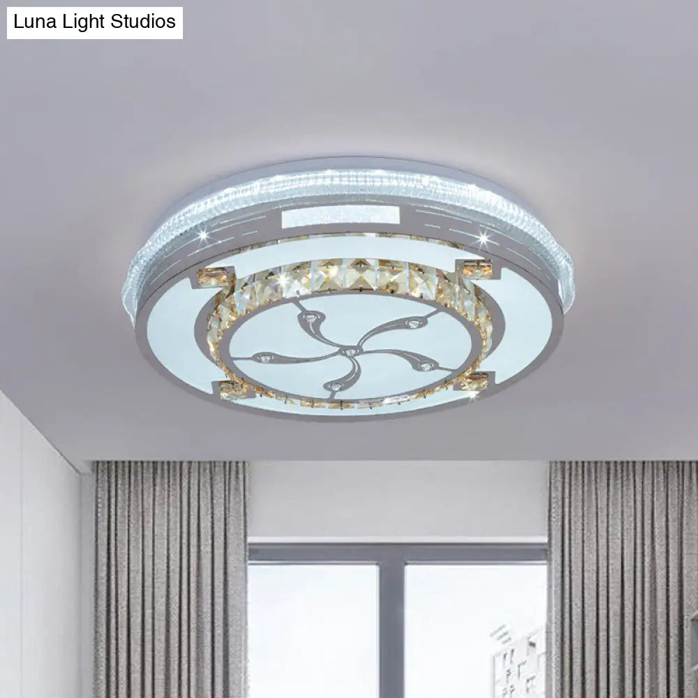Contemporary Flushmount Ceiling Light With Led Crystals In White Heart/Floral/Circle Pattern