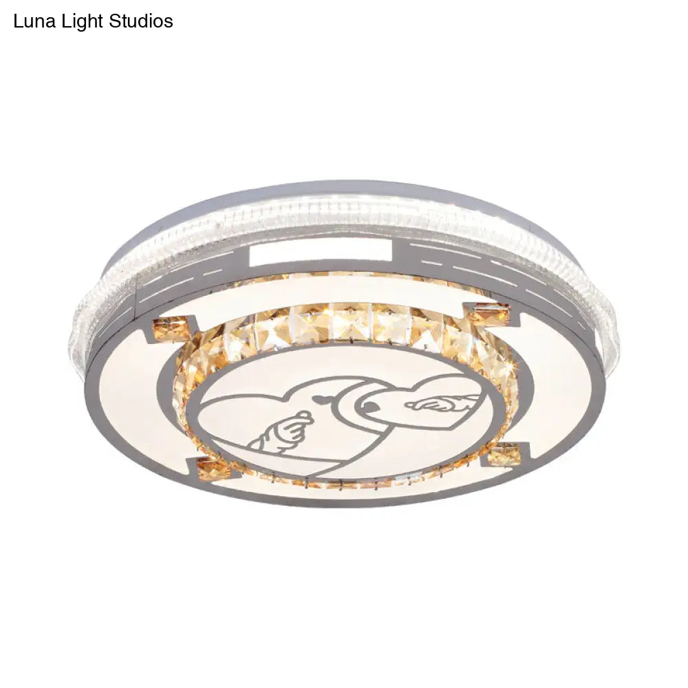 Contemporary Flushmount Ceiling Light With Led Crystals In White Heart/Floral/Circle Pattern