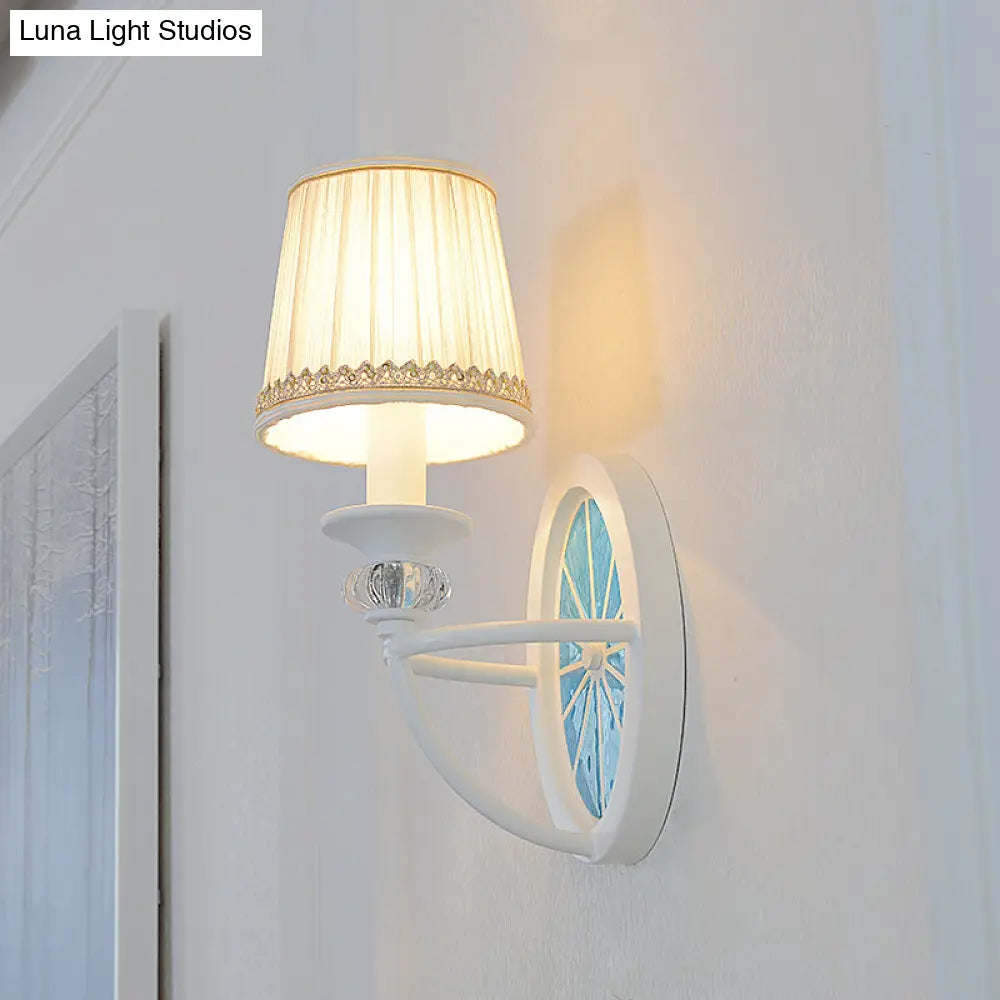 Contemporary Fold Tapered Shade Wall Light - Wheel Metal White Lamp With 1