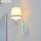 Contemporary Fold Tapered Shade Wall Light - Wheel Metal White Lamp With 1