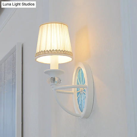 Contemporary Fold Tapered Shade Wall Light - Wheel Metal White Lamp With 1