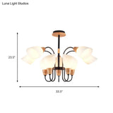 Contemporary Frosted Glass Chandelier - Modern White Bud Shape Suspended Light For Living Room And