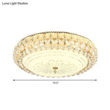Contemporary Frosted Glass Led Ceiling Light With K9 Crystal In Gold - 12’/16’ Wide