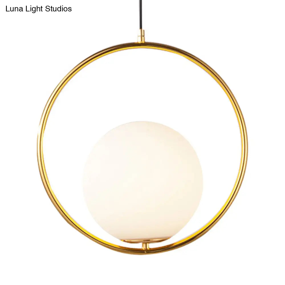 Contemporary Frosted Glass Pendant Light With Spherical Shade - White Hanging