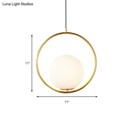 Contemporary Frosted Glass Pendant Light With Spherical Shade - White Hanging