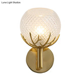 Contemporary Frosted Lattice Glass Wall Lamp - 1 Light Brass Finish Sconce