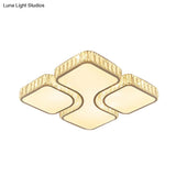 Contemporary Geometric Crystal Block Ceiling Light - Led Flush Mount 16’/16.5’/35.5’ W