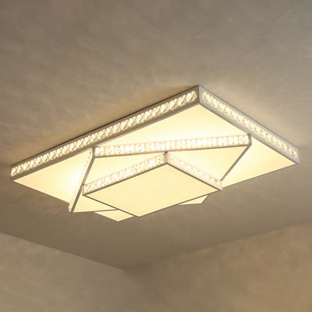 Contemporary Geometric Crystal Ceiling Light With Remote Control Dimming - Led Flush Mount Multiple
