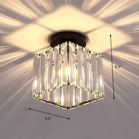 Contemporary Geometric Crystal Prism Flush Mount Led Ceiling Light Fixture Black / Warm Square Plate