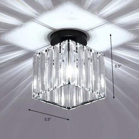 Contemporary Geometric Crystal Prism Flush Mount Led Ceiling Light Fixture Black / White Square