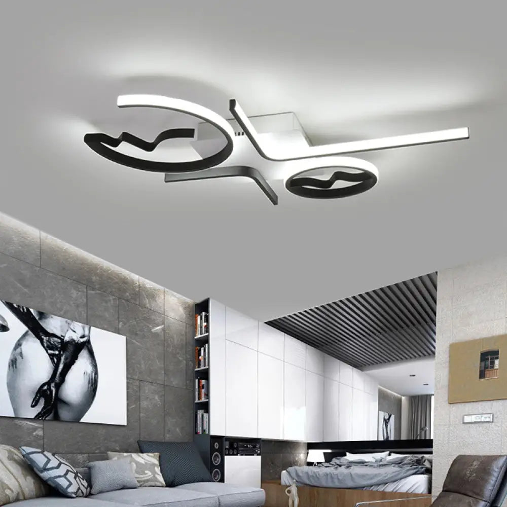 Contemporary Geometric Flush Mount Lighting - Acrylic 3/4 Lights Black/White Warm/White Light 4 /