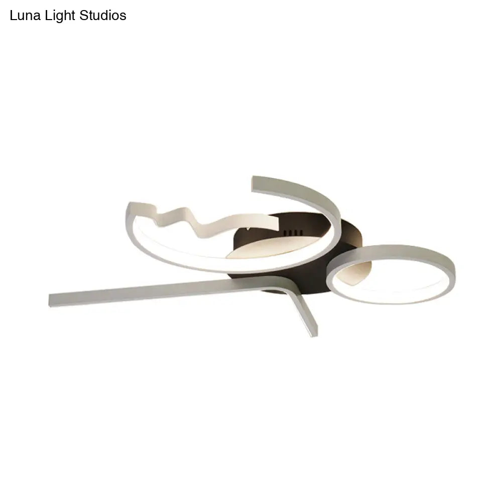 Contemporary Geometric Flush Mount Lighting - Acrylic 3/4 Lights Black/White Warm/White Light