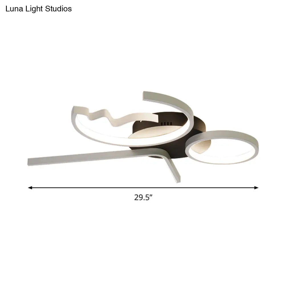 Contemporary Geometric Flush Mount Lighting - Acrylic 3/4 Lights Black/White Warm/White Light