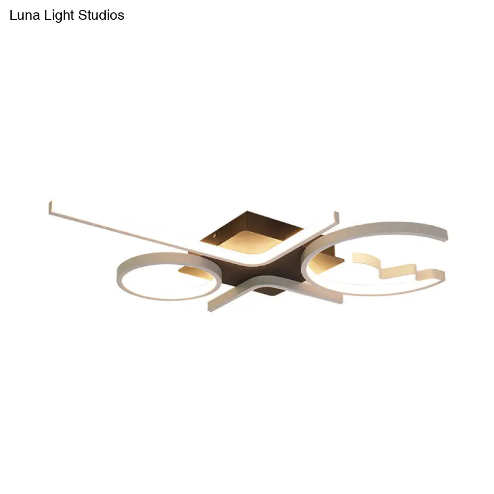Contemporary Geometric Flush Mount Lighting - Acrylic 3/4 Lights Black/White Warm/White Light