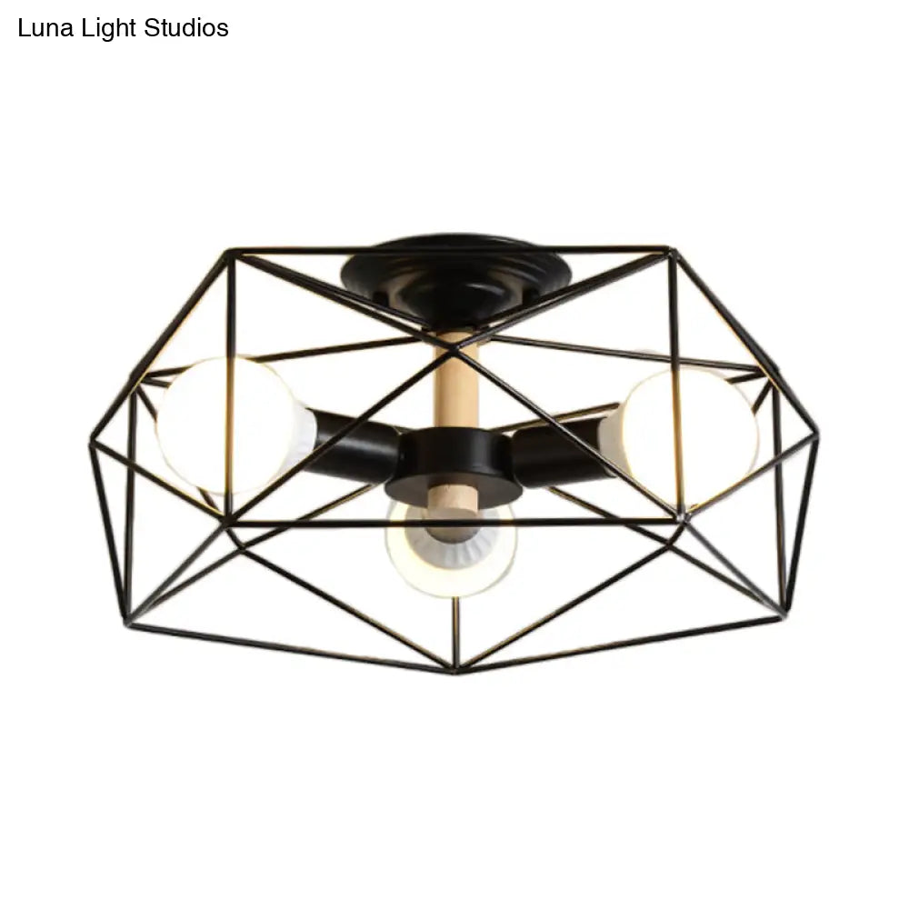 Contemporary Geometric Semi Flush Mount Light With Wire-Cage Shade - 3/4/5 Options