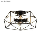 Contemporary Geometric Semi Flush Mount Light With Wire-Cage Shade - 3/4/5 Options