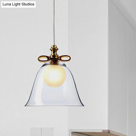 Contemporary Glass Bell Pendant Light - White/Brown/Clear Ideal For Dining Room Ceiling