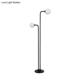 Contemporary Glass Floor Lamp - Black Ball Shape With 2 Bulbs For Bedroom