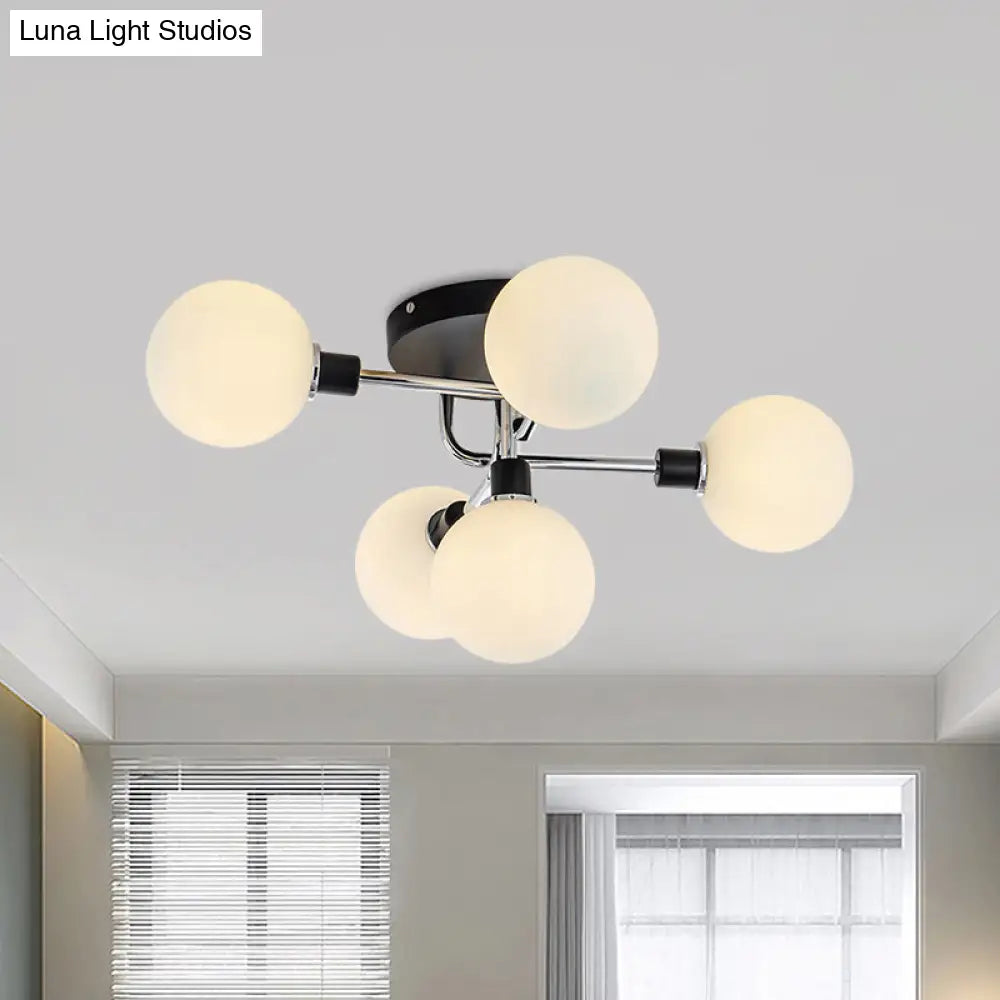 Contemporary Glass Globe Shade Ceiling Light - Semi Flush Mount For Villa Dining Room