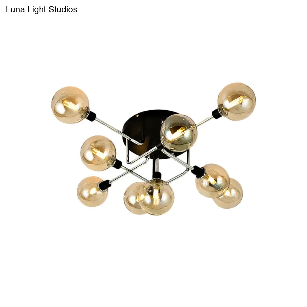 Contemporary Glass Globe Shade Ceiling Light - Semi Flush Mount For Villa Dining Room
