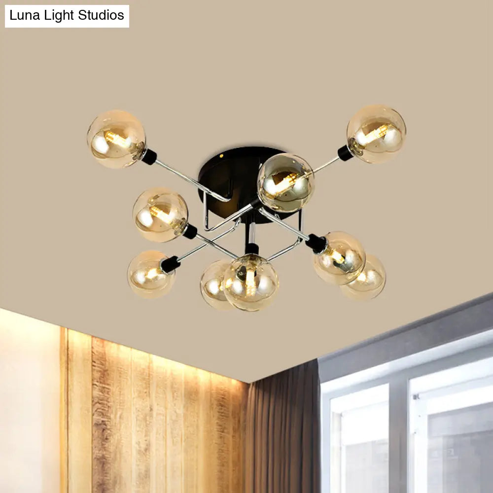 Contemporary Glass Globe Shade Ceiling Light - Semi Flush Mount For Villa Dining Room