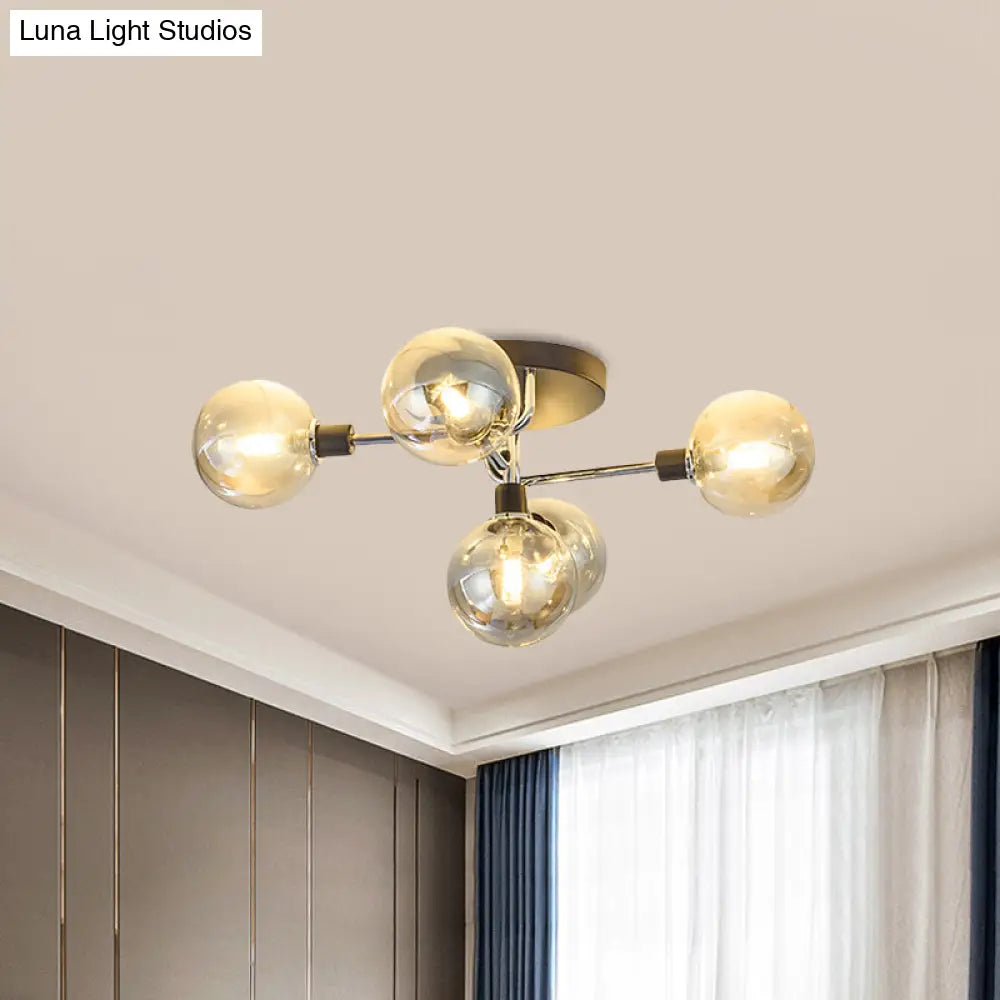 Contemporary Glass Globe Shade Ceiling Light - Semi Flush Mount For Villa Dining Room