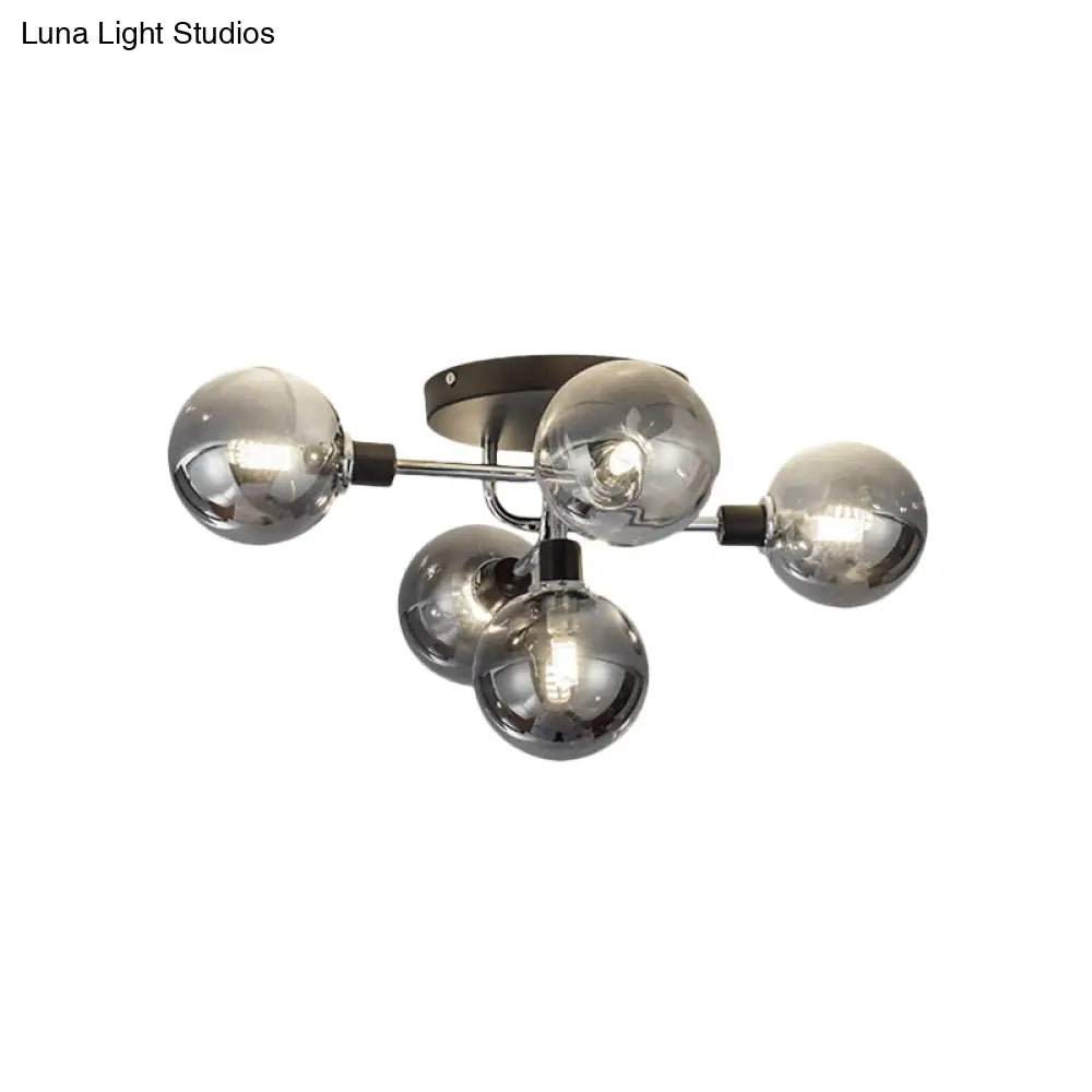 Contemporary Glass Globe Shade Ceiling Light - Semi Flush Mount For Villa Dining Room