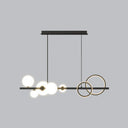 Contemporary Glass Island Lamp: 7-Head Hanging Light For Dining Room Black / Milk White Warm