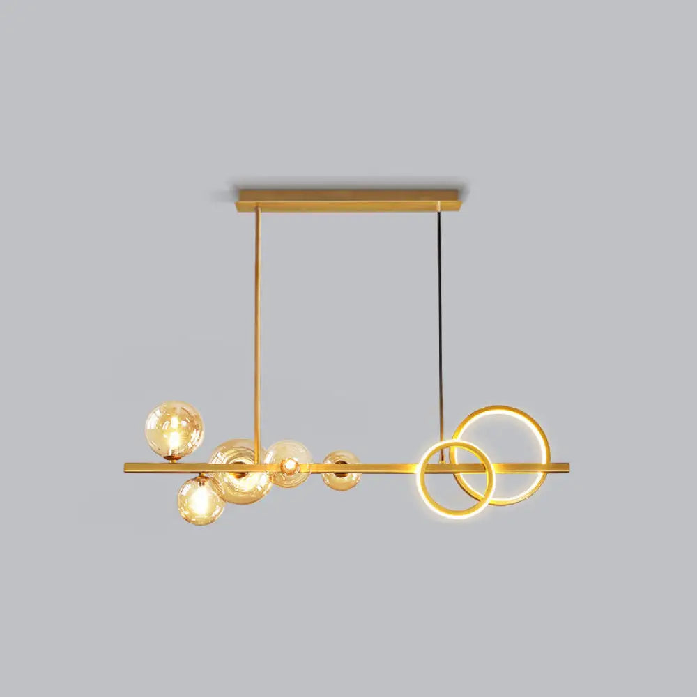 Contemporary Glass Island Lamp: 7-Head Hanging Light For Dining Room Gold / Cognac Warm