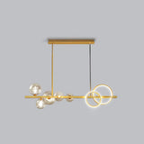 Contemporary Glass Island Lamp: 7-Head Hanging Light For Dining Room Gold / Cognac White