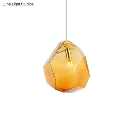 Contemporary Glass Pendant Light - Faceted Grey/Orange/Purple 1-Light Led Hanging Lamp For Dining