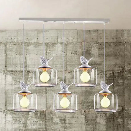 Contemporary Glass Pendant Light With Bird Design - Perfect For Restaurants Clear Drum Shade Hanging