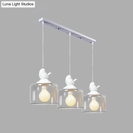 Contemporary Glass Pendant Light With Bird Design - Perfect For Restaurants Clear Drum Shade Hanging