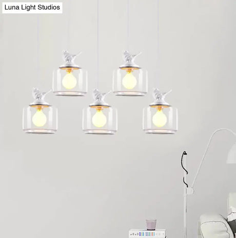 Contemporary Glass Pendant Light With Bird Design - Perfect For Restaurants Clear Drum Shade Hanging